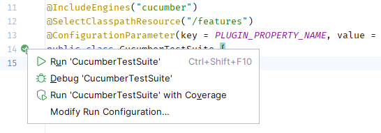 CucumberTestSuite di IDE