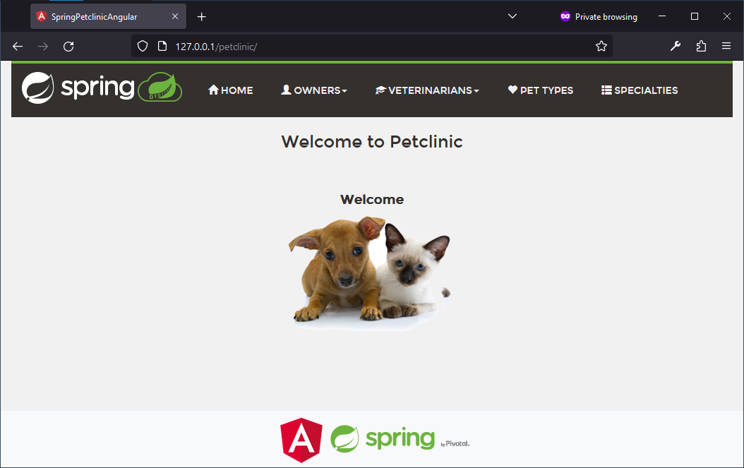 Tampilan laman depan Spring Petclinic